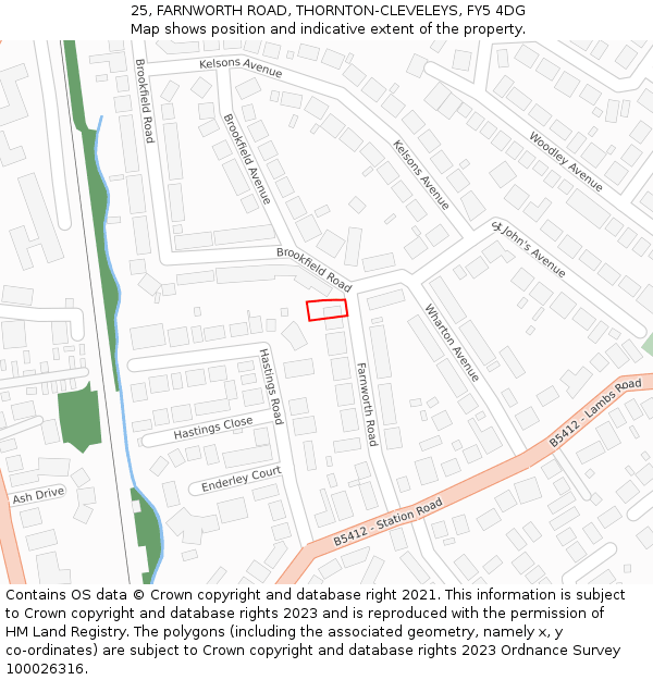25, FARNWORTH ROAD, THORNTON-CLEVELEYS, FY5 4DG: Location map and indicative extent of plot