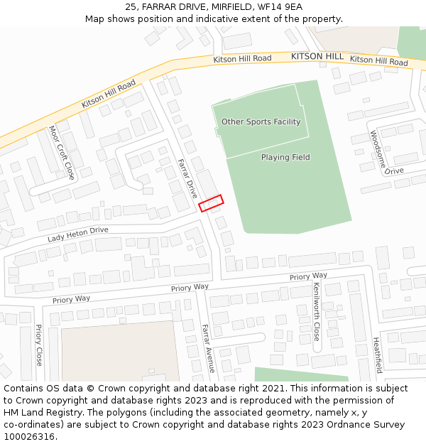 25, FARRAR DRIVE, MIRFIELD, WF14 9EA: Location map and indicative extent of plot