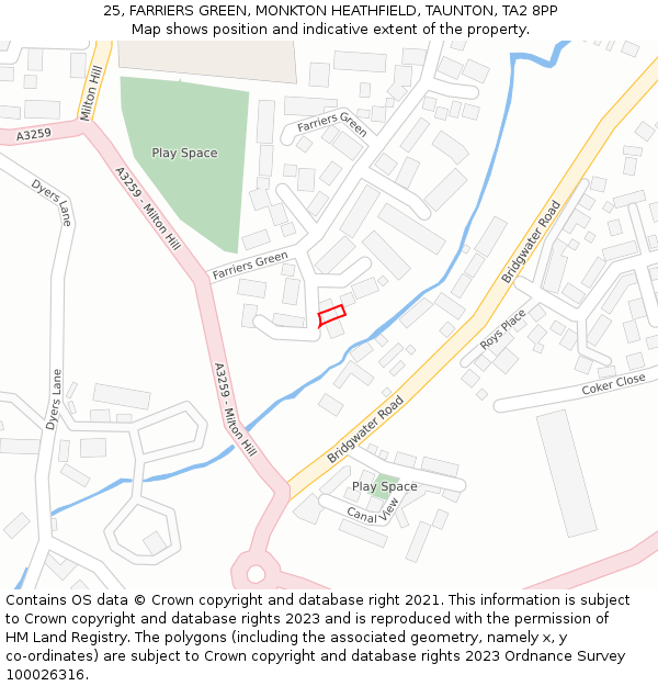 25, FARRIERS GREEN, MONKTON HEATHFIELD, TAUNTON, TA2 8PP: Location map and indicative extent of plot