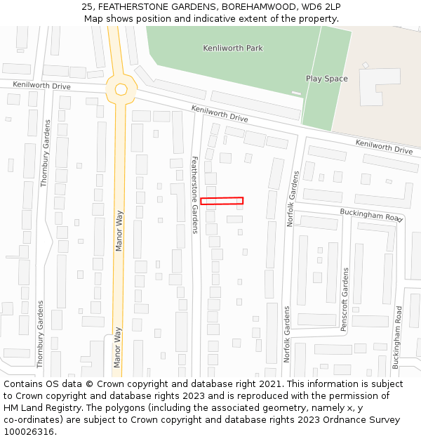 25, FEATHERSTONE GARDENS, BOREHAMWOOD, WD6 2LP: Location map and indicative extent of plot