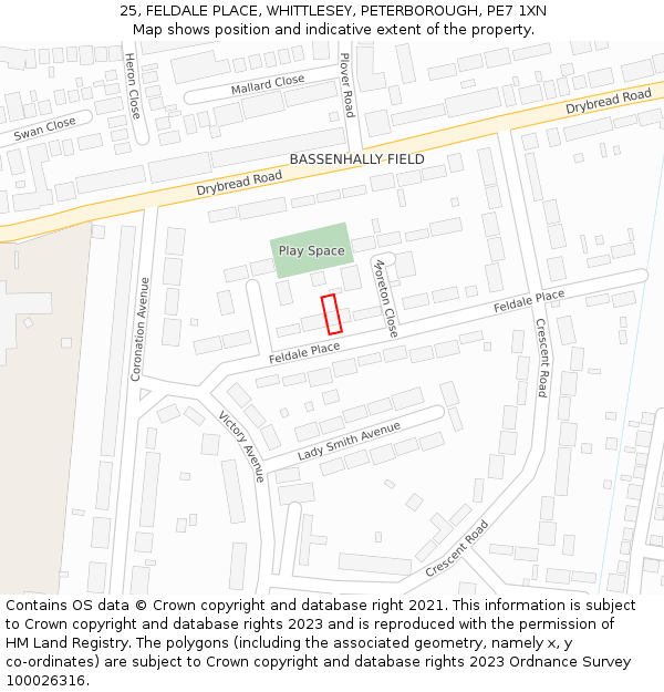 25, FELDALE PLACE, WHITTLESEY, PETERBOROUGH, PE7 1XN: Location map and indicative extent of plot