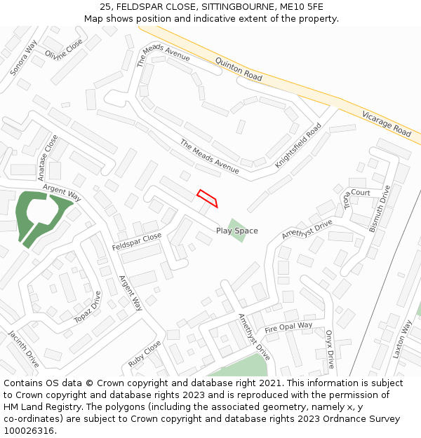 25, FELDSPAR CLOSE, SITTINGBOURNE, ME10 5FE: Location map and indicative extent of plot