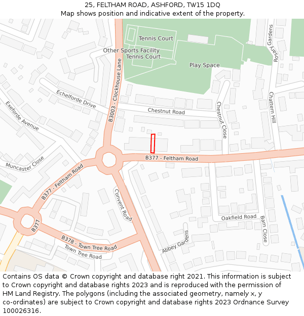 25, FELTHAM ROAD, ASHFORD, TW15 1DQ: Location map and indicative extent of plot