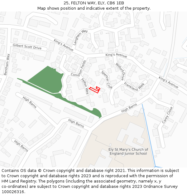 25, FELTON WAY, ELY, CB6 1EB: Location map and indicative extent of plot