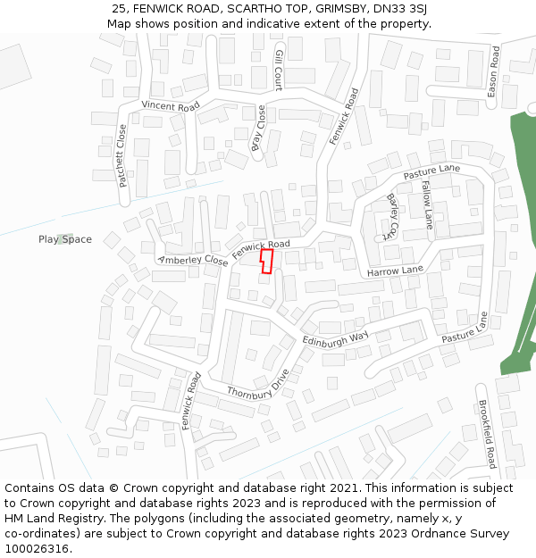 25, FENWICK ROAD, SCARTHO TOP, GRIMSBY, DN33 3SJ: Location map and indicative extent of plot