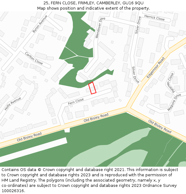 25, FERN CLOSE, FRIMLEY, CAMBERLEY, GU16 9QU: Location map and indicative extent of plot