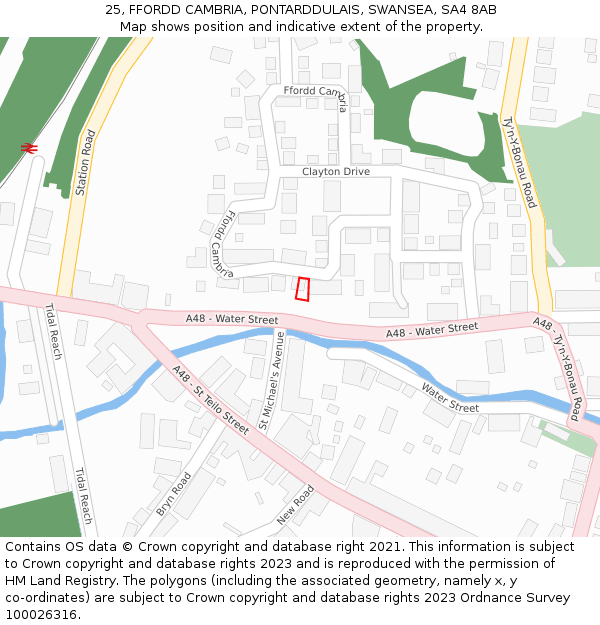 25, FFORDD CAMBRIA, PONTARDDULAIS, SWANSEA, SA4 8AB: Location map and indicative extent of plot