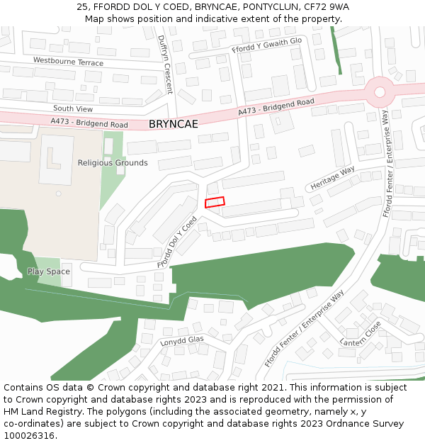 25, FFORDD DOL Y COED, BRYNCAE, PONTYCLUN, CF72 9WA: Location map and indicative extent of plot