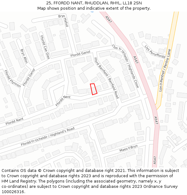 25, FFORDD NANT, RHUDDLAN, RHYL, LL18 2SN: Location map and indicative extent of plot