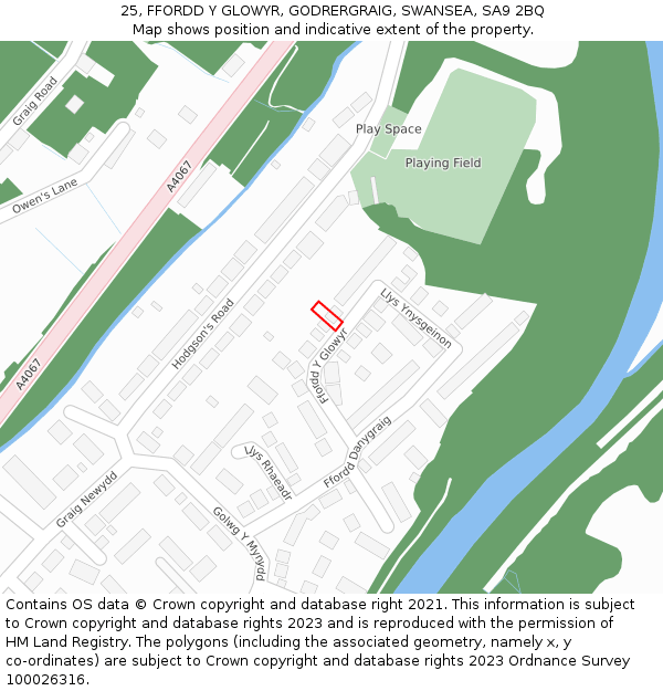 25, FFORDD Y GLOWYR, GODRERGRAIG, SWANSEA, SA9 2BQ: Location map and indicative extent of plot