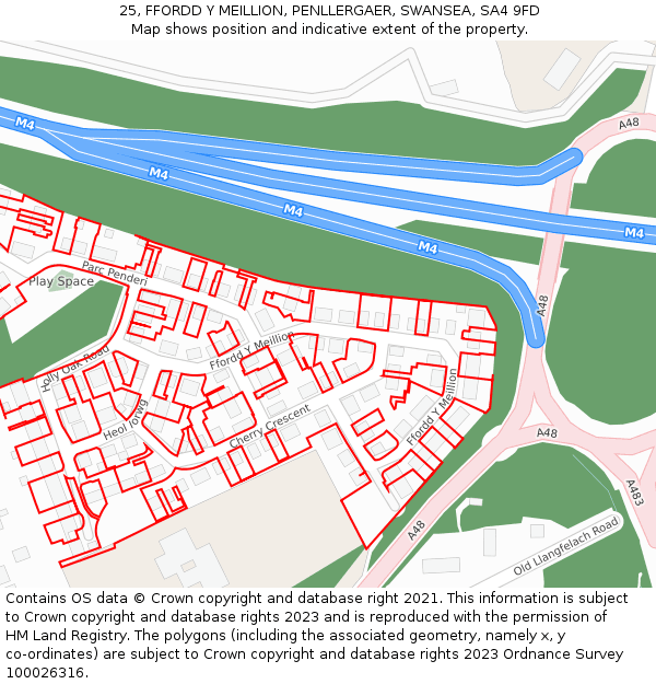 25, FFORDD Y MEILLION, PENLLERGAER, SWANSEA, SA4 9FD: Location map and indicative extent of plot