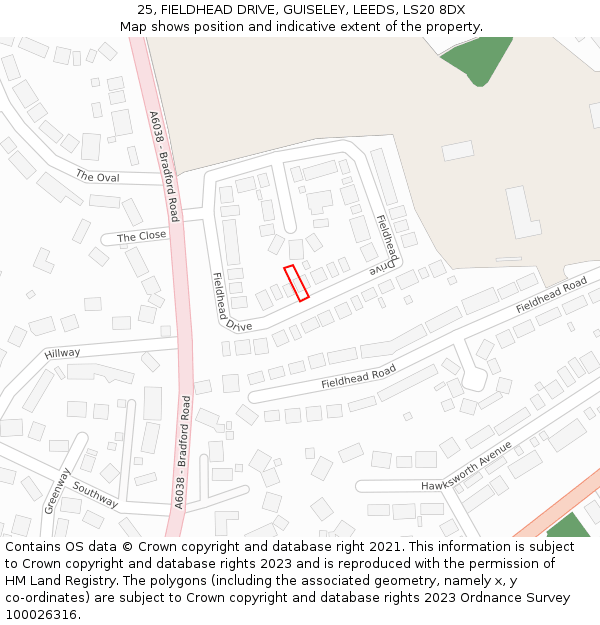 25, FIELDHEAD DRIVE, GUISELEY, LEEDS, LS20 8DX: Location map and indicative extent of plot