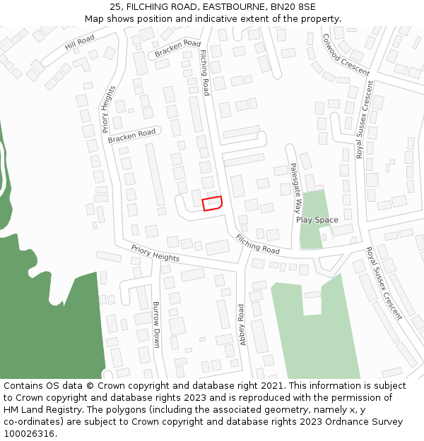 25, FILCHING ROAD, EASTBOURNE, BN20 8SE: Location map and indicative extent of plot