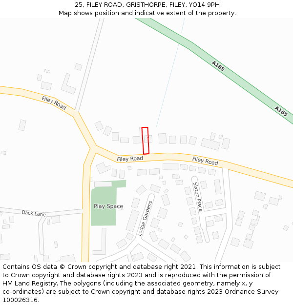 25, FILEY ROAD, GRISTHORPE, FILEY, YO14 9PH: Location map and indicative extent of plot