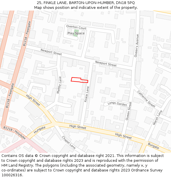 25, FINKLE LANE, BARTON-UPON-HUMBER, DN18 5PQ: Location map and indicative extent of plot