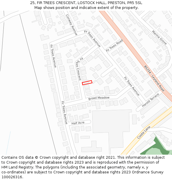 25, FIR TREES CRESCENT, LOSTOCK HALL, PRESTON, PR5 5SL: Location map and indicative extent of plot