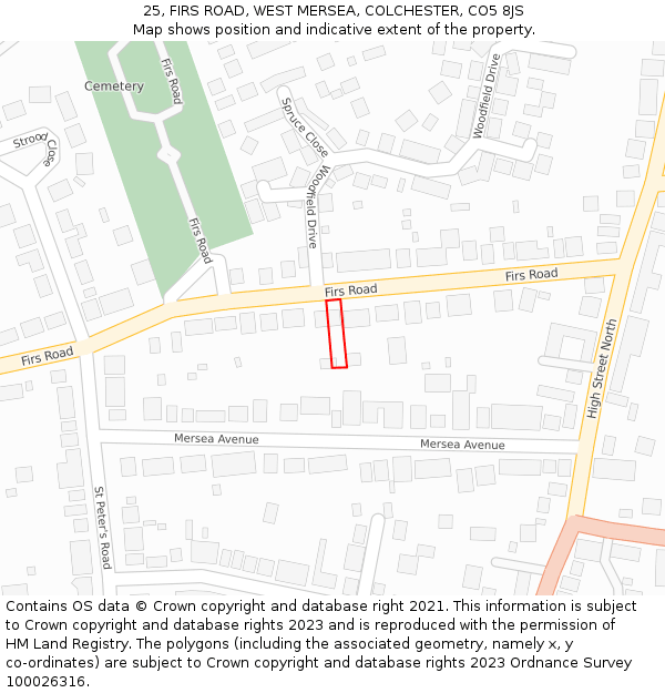 25, FIRS ROAD, WEST MERSEA, COLCHESTER, CO5 8JS: Location map and indicative extent of plot