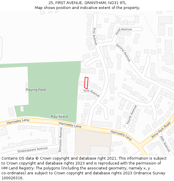 25, FIRST AVENUE, GRANTHAM, NG31 9TL: Location map and indicative extent of plot