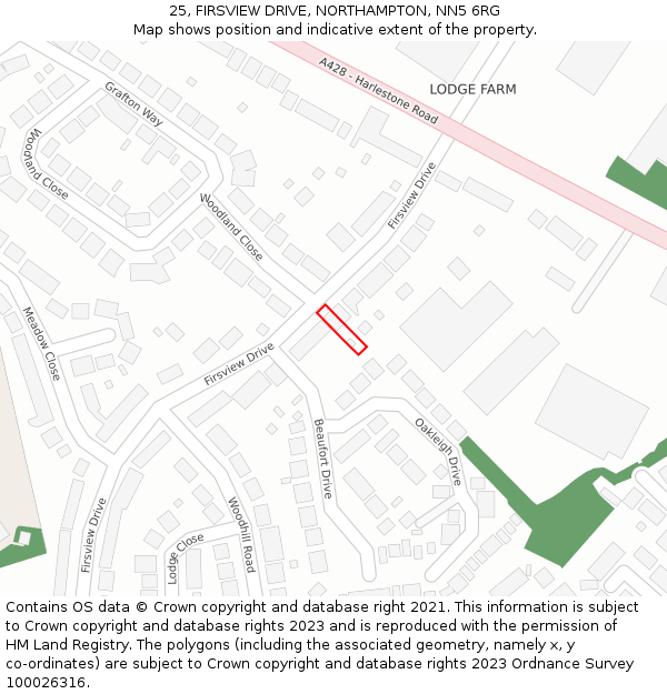 25, FIRSVIEW DRIVE, NORTHAMPTON, NN5 6RG: Location map and indicative extent of plot