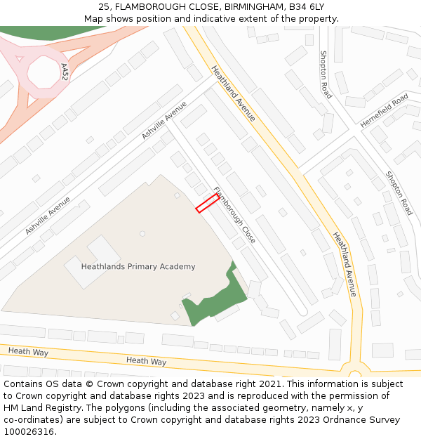 25, FLAMBOROUGH CLOSE, BIRMINGHAM, B34 6LY: Location map and indicative extent of plot