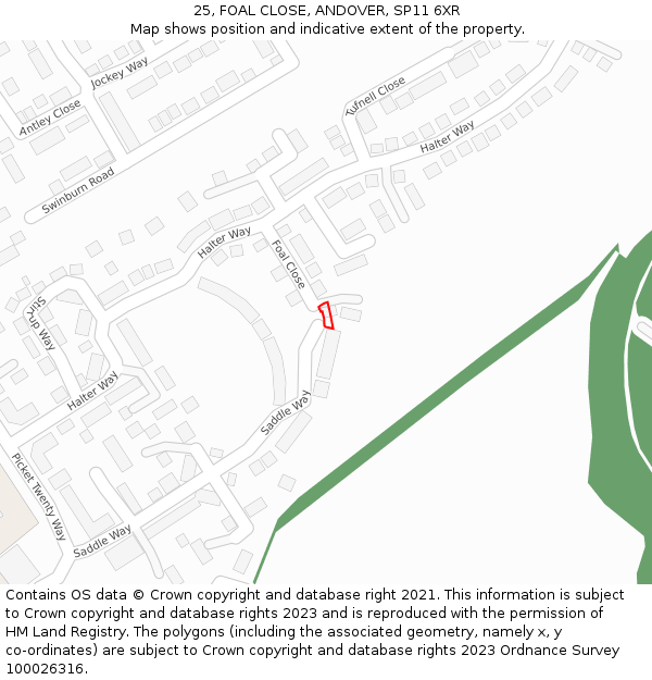 25, FOAL CLOSE, ANDOVER, SP11 6XR: Location map and indicative extent of plot