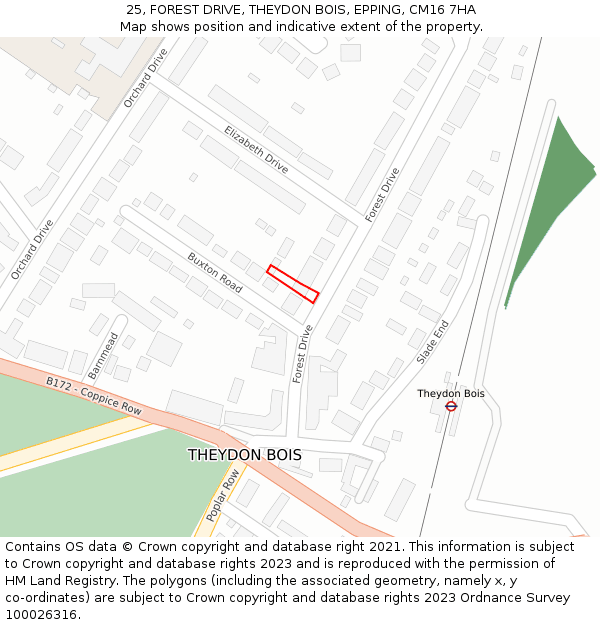 25, FOREST DRIVE, THEYDON BOIS, EPPING, CM16 7HA: Location map and indicative extent of plot