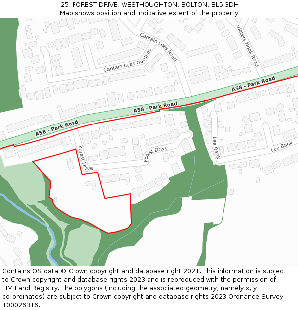 25, FOREST DRIVE, WESTHOUGHTON, BOLTON, BL5 3DH: Location map and indicative extent of plot