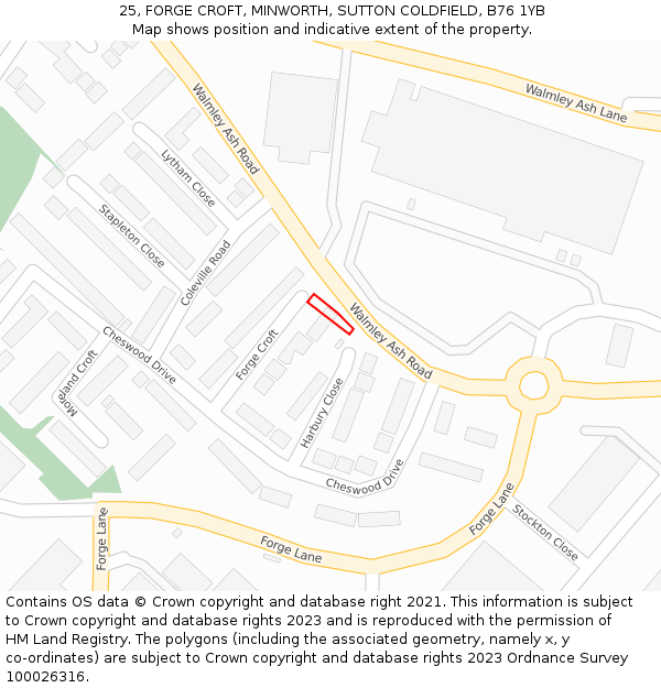 25, FORGE CROFT, MINWORTH, SUTTON COLDFIELD, B76 1YB: Location map and indicative extent of plot