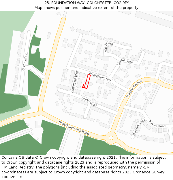 25, FOUNDATION WAY, COLCHESTER, CO2 9FY: Location map and indicative extent of plot