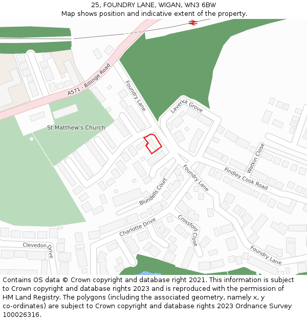 25, FOUNDRY LANE, WIGAN, WN3 6BW: Location map and indicative extent of plot