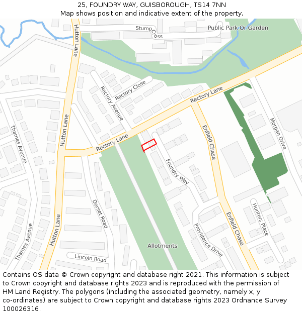 25, FOUNDRY WAY, GUISBOROUGH, TS14 7NN: Location map and indicative extent of plot