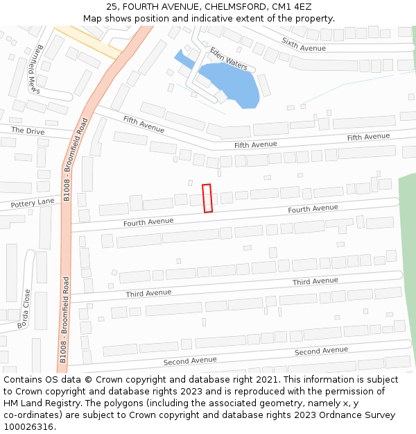 25, FOURTH AVENUE, CHELMSFORD, CM1 4EZ: Location map and indicative extent of plot