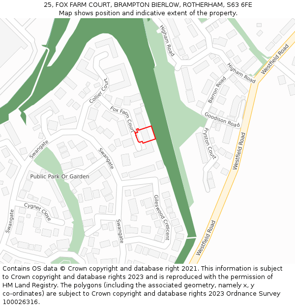 25, FOX FARM COURT, BRAMPTON BIERLOW, ROTHERHAM, S63 6FE: Location map and indicative extent of plot