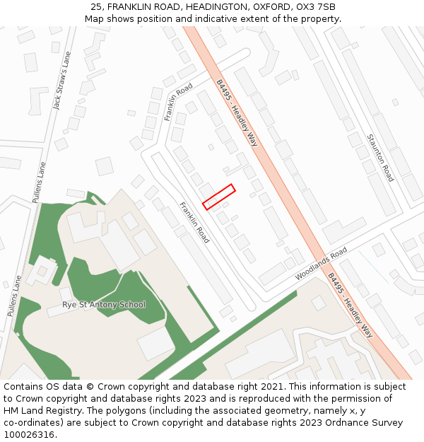 25, FRANKLIN ROAD, HEADINGTON, OXFORD, OX3 7SB: Location map and indicative extent of plot