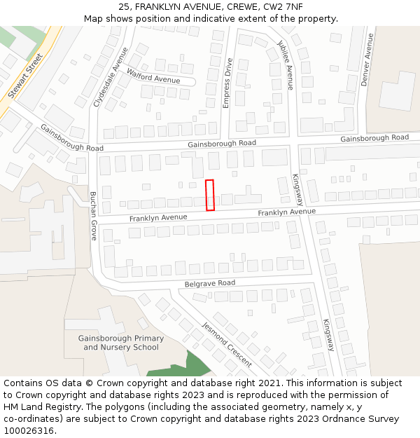 25, FRANKLYN AVENUE, CREWE, CW2 7NF: Location map and indicative extent of plot