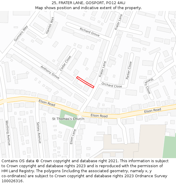 25, FRATER LANE, GOSPORT, PO12 4AU: Location map and indicative extent of plot