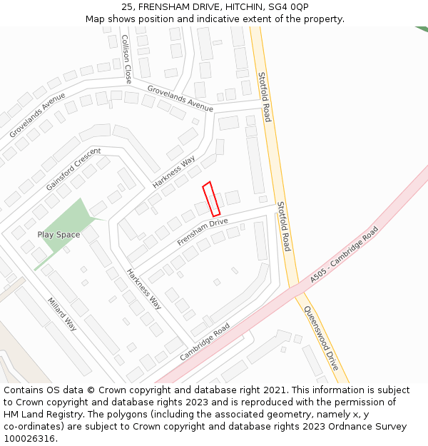 25, FRENSHAM DRIVE, HITCHIN, SG4 0QP: Location map and indicative extent of plot