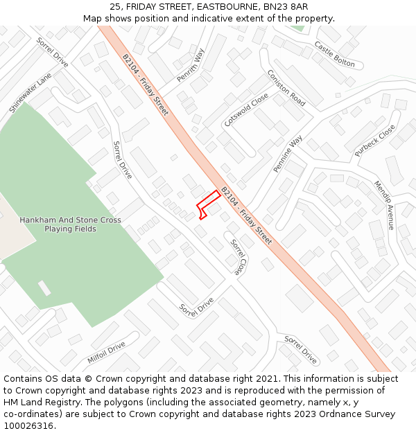 25, FRIDAY STREET, EASTBOURNE, BN23 8AR: Location map and indicative extent of plot