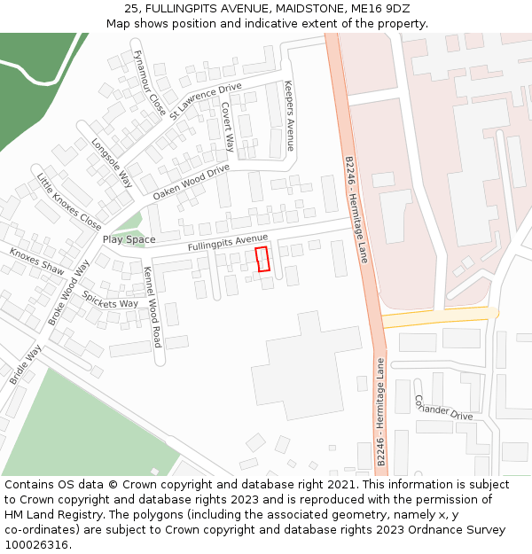 25, FULLINGPITS AVENUE, MAIDSTONE, ME16 9DZ: Location map and indicative extent of plot