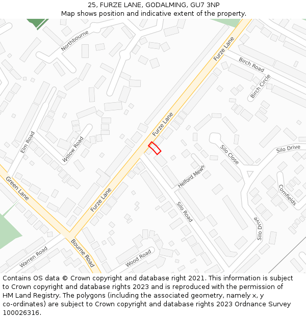 25, FURZE LANE, GODALMING, GU7 3NP: Location map and indicative extent of plot