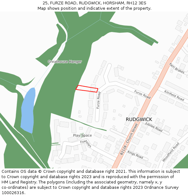 25, FURZE ROAD, RUDGWICK, HORSHAM, RH12 3ES: Location map and indicative extent of plot