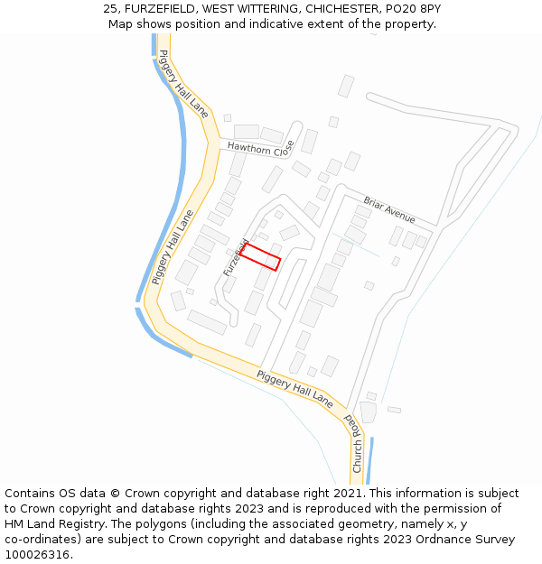 25, FURZEFIELD, WEST WITTERING, CHICHESTER, PO20 8PY: Location map and indicative extent of plot