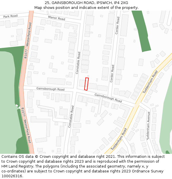 25, GAINSBOROUGH ROAD, IPSWICH, IP4 2XG: Location map and indicative extent of plot