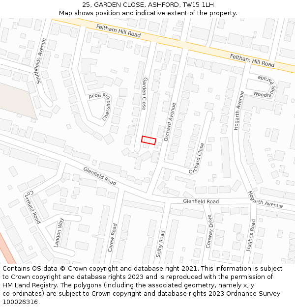 25, GARDEN CLOSE, ASHFORD, TW15 1LH: Location map and indicative extent of plot