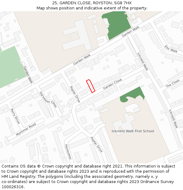 25, GARDEN CLOSE, ROYSTON, SG8 7HX: Location map and indicative extent of plot