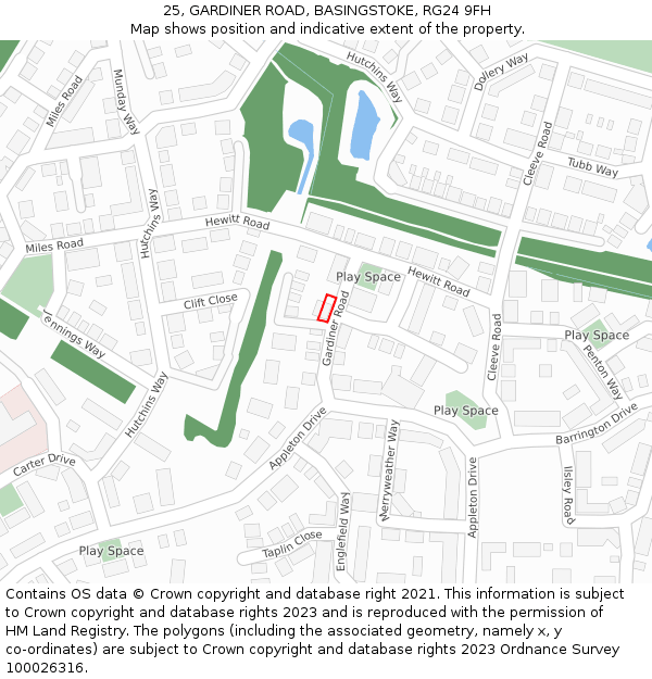 25, GARDINER ROAD, BASINGSTOKE, RG24 9FH: Location map and indicative extent of plot
