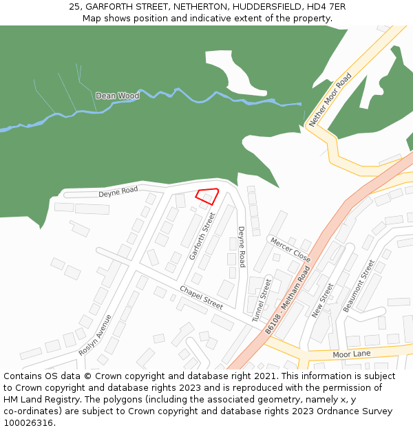 25, GARFORTH STREET, NETHERTON, HUDDERSFIELD, HD4 7ER: Location map and indicative extent of plot
