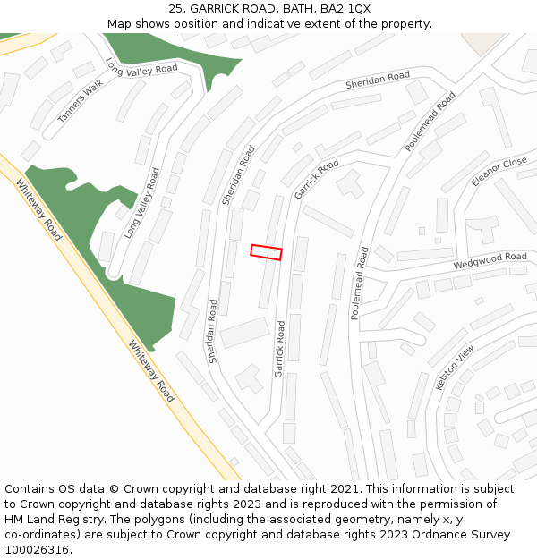 25, GARRICK ROAD, BATH, BA2 1QX: Location map and indicative extent of plot