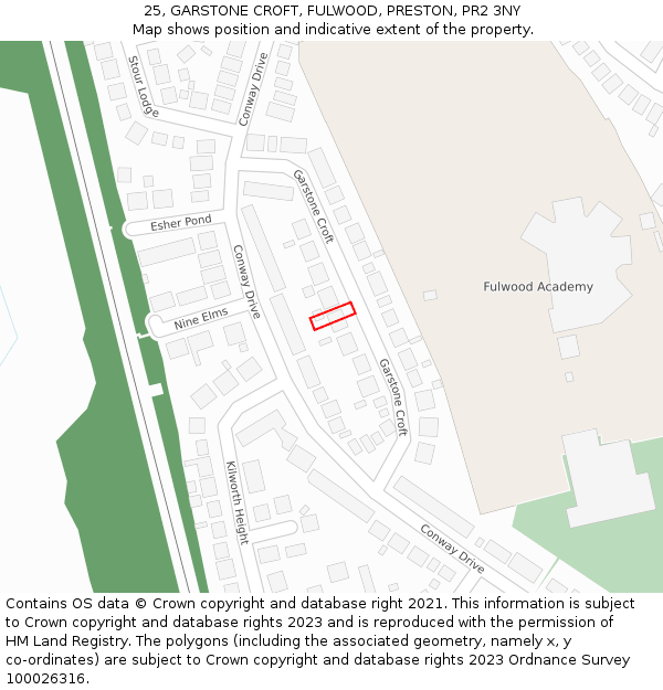 25, GARSTONE CROFT, FULWOOD, PRESTON, PR2 3NY: Location map and indicative extent of plot