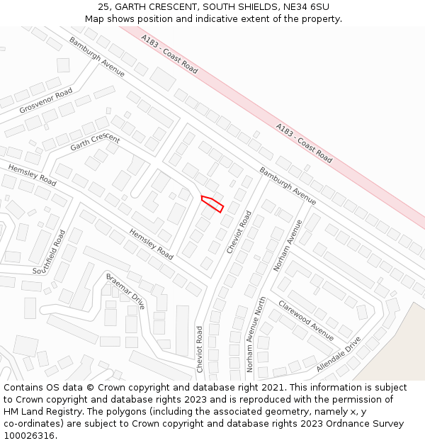 25, GARTH CRESCENT, SOUTH SHIELDS, NE34 6SU: Location map and indicative extent of plot